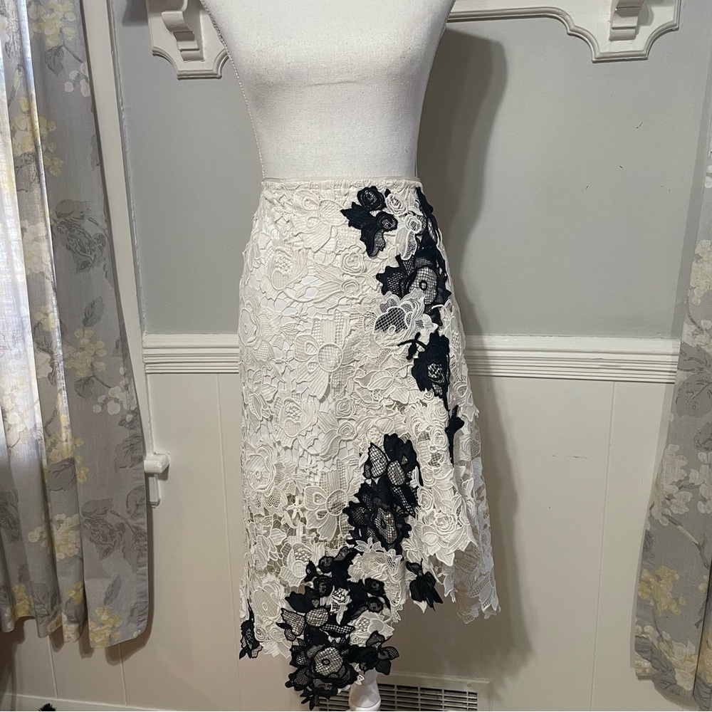 Kobi Halperin White & Black Lace Asymmetrical Skirt Size 14